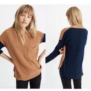 Madewell Tan & Navy Thompson Pocket Pullover Sweater in Colorblock Size XS